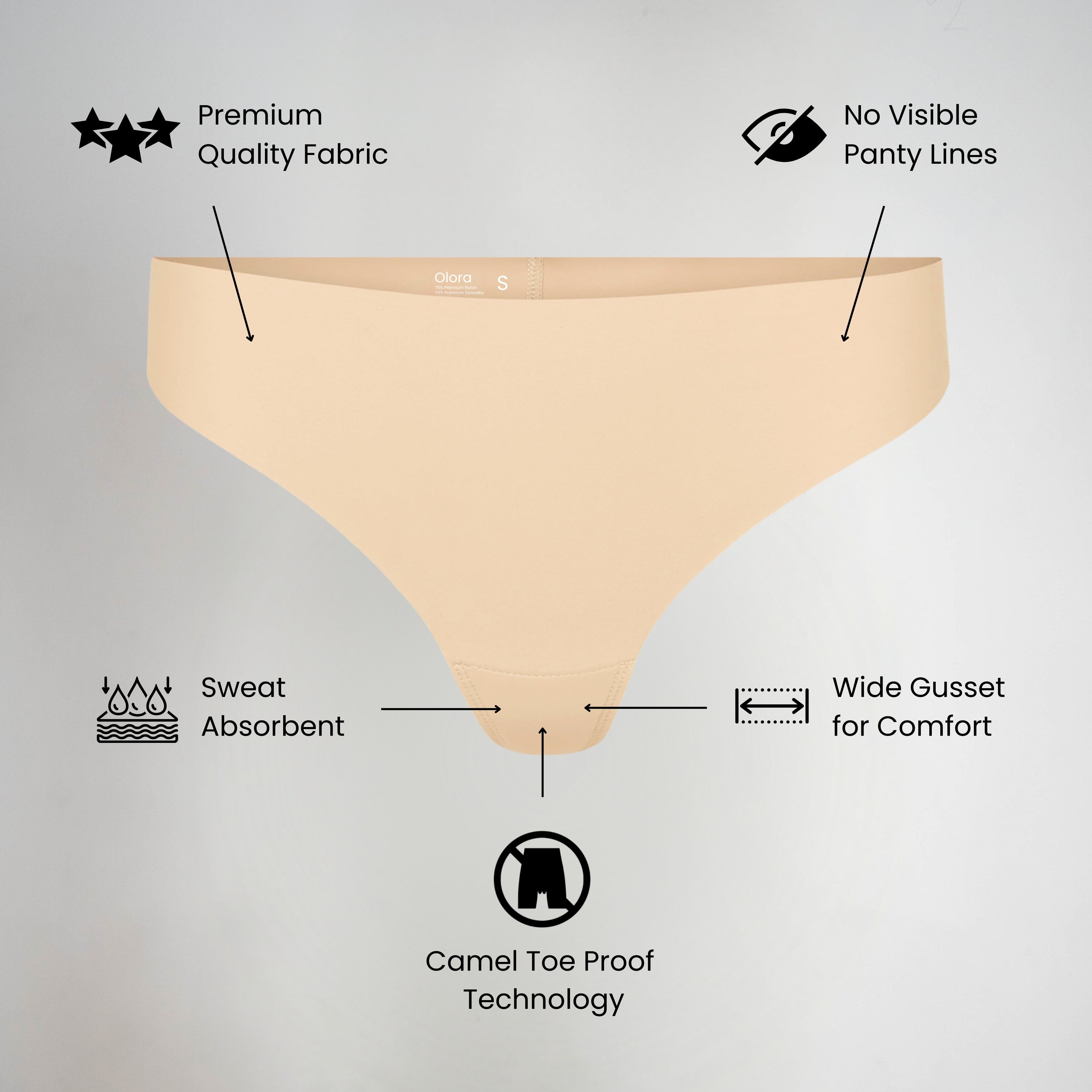 Olora Invisible Camel Toe Thong Mid Rise