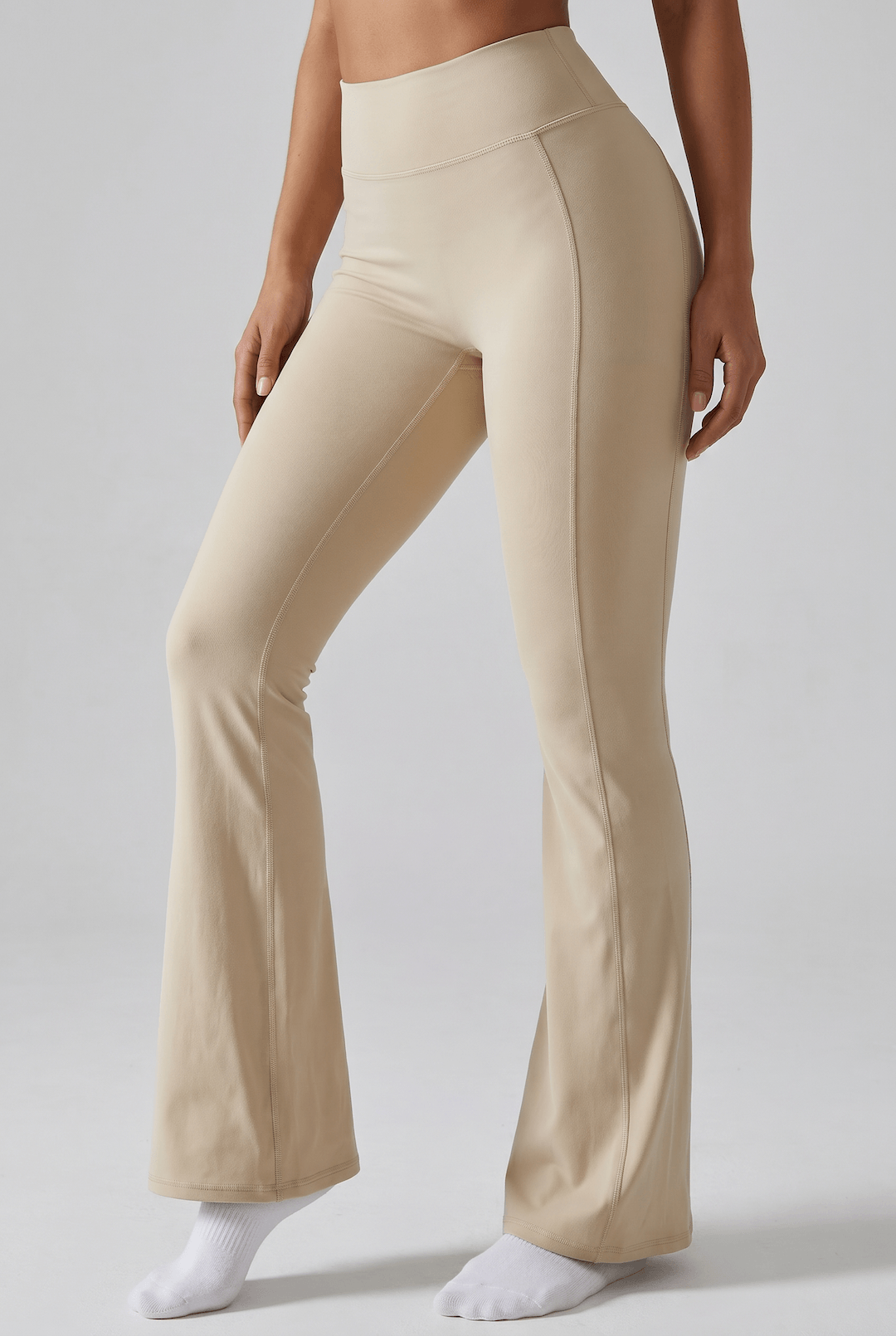 Olora Flare Leggings in Beige - Front