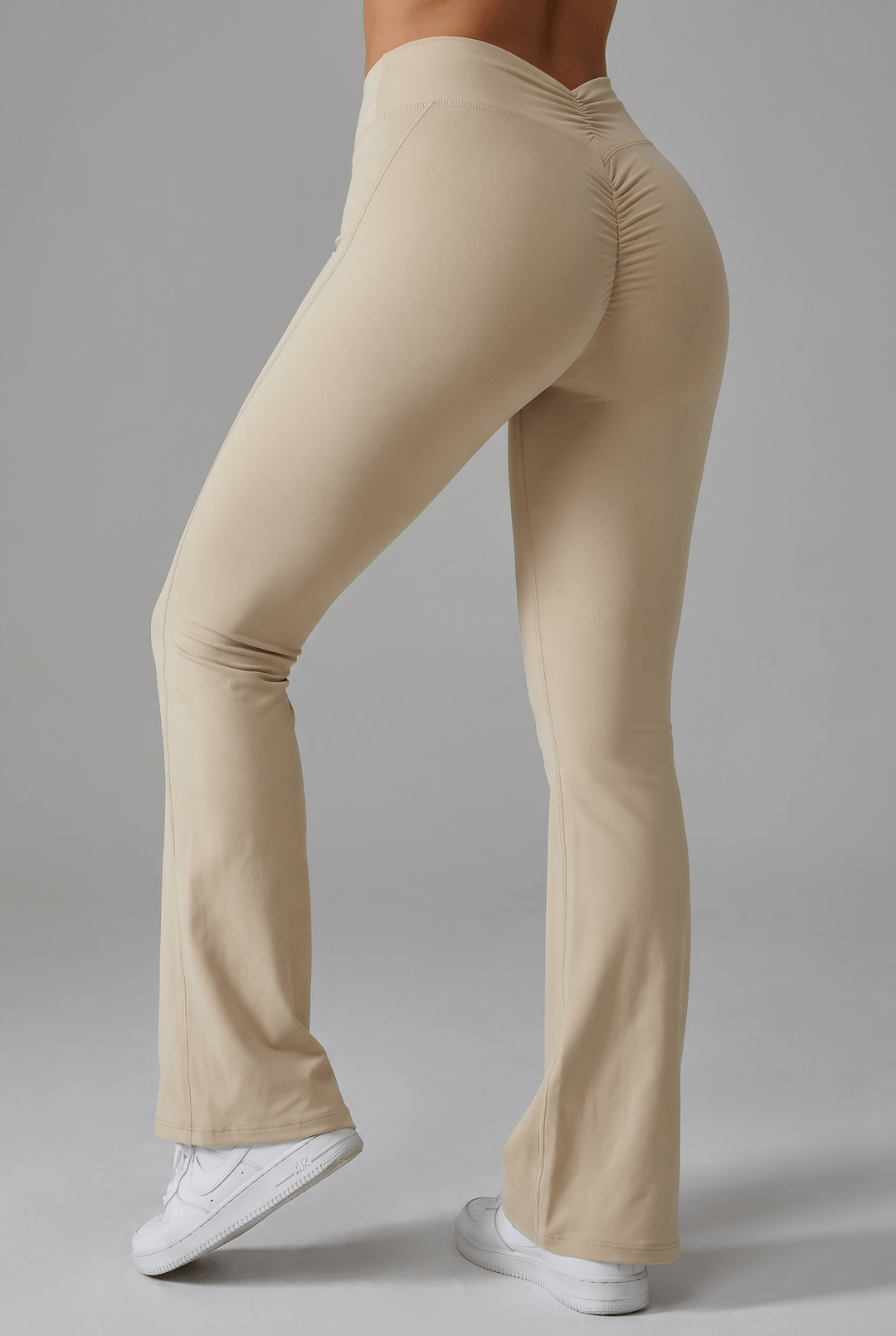 Olora Flare Leggings in Beige - Back
