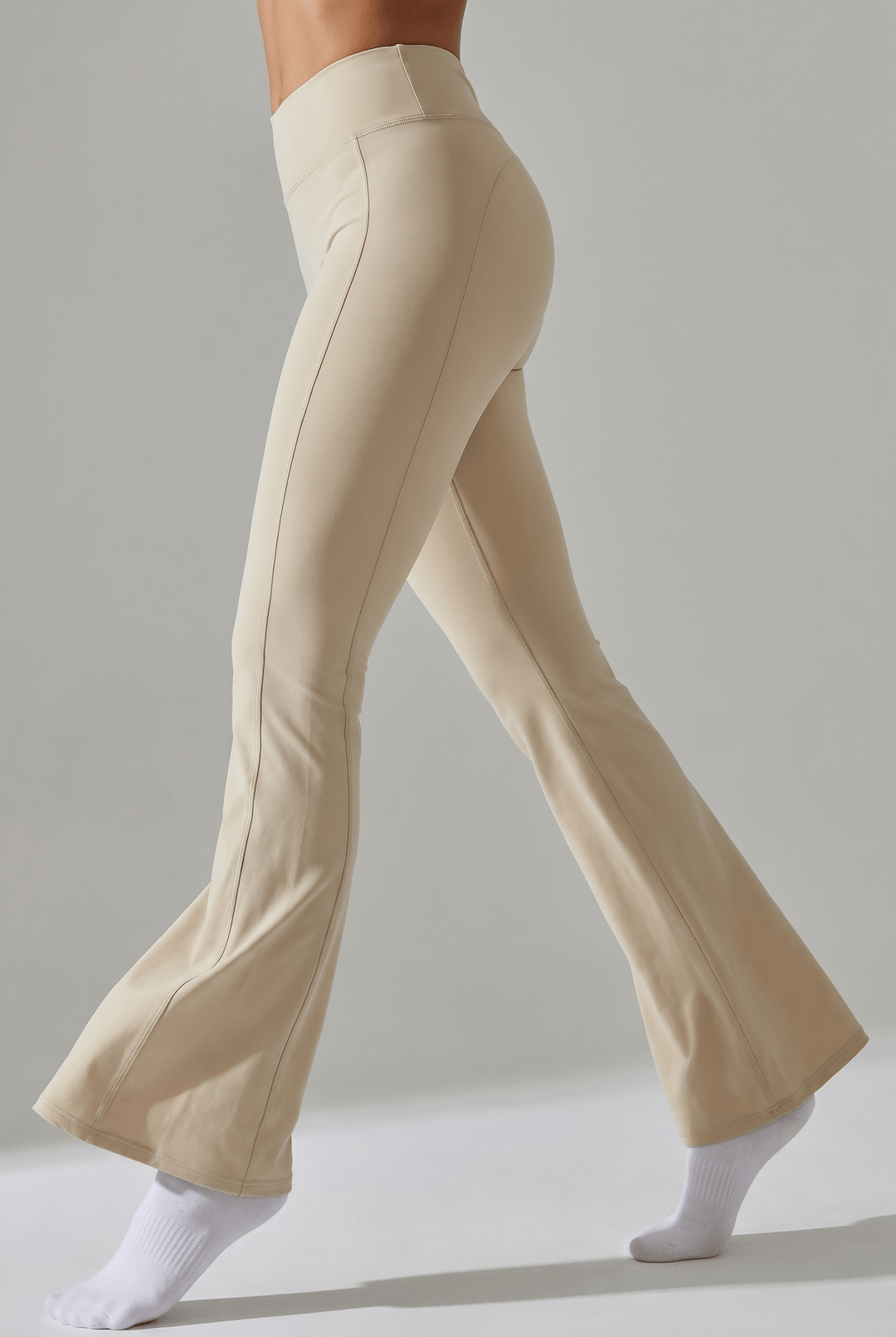 Olora Flare Leggings in Beige - Side